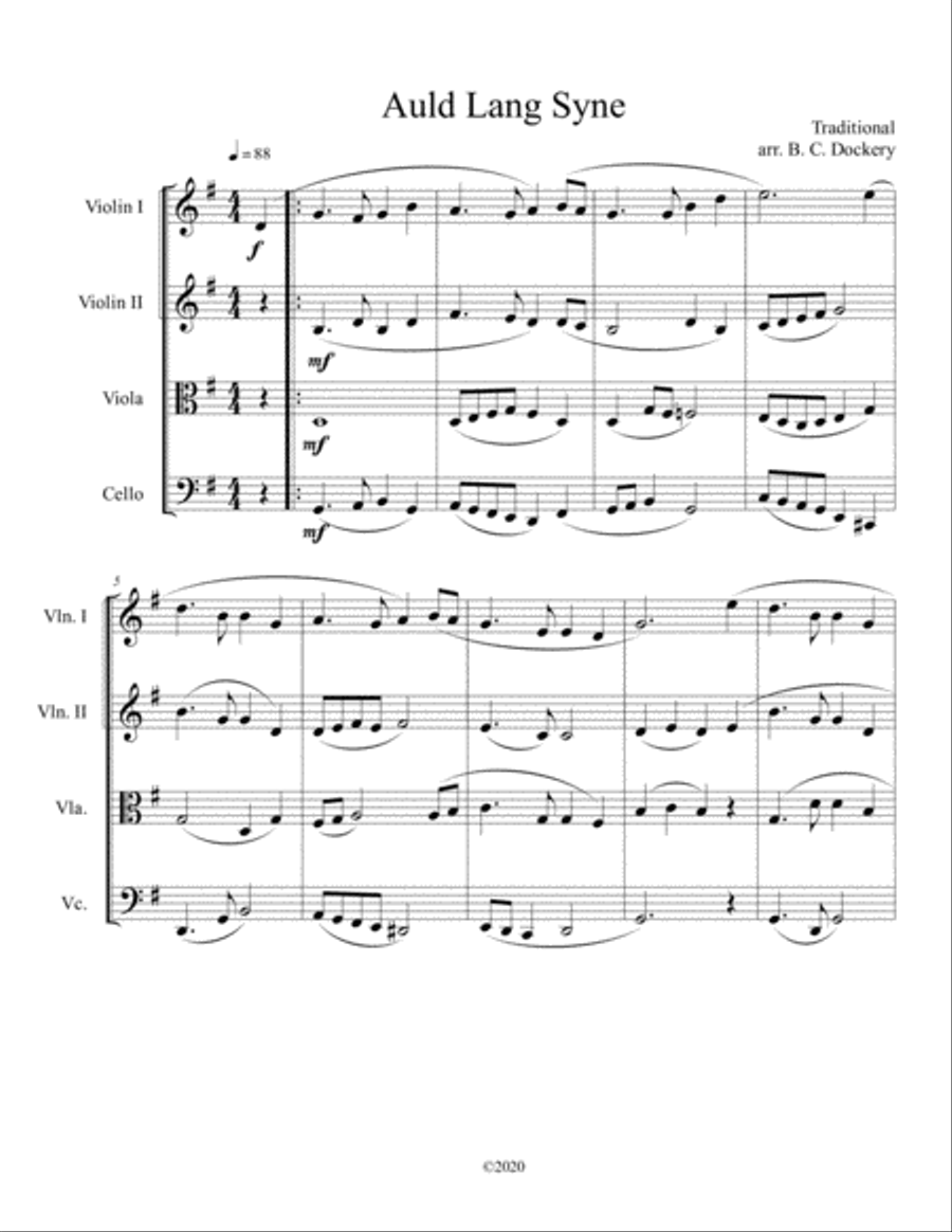 Auld Lang Syne for String Quartet String Quartet scores gallery preview page 1