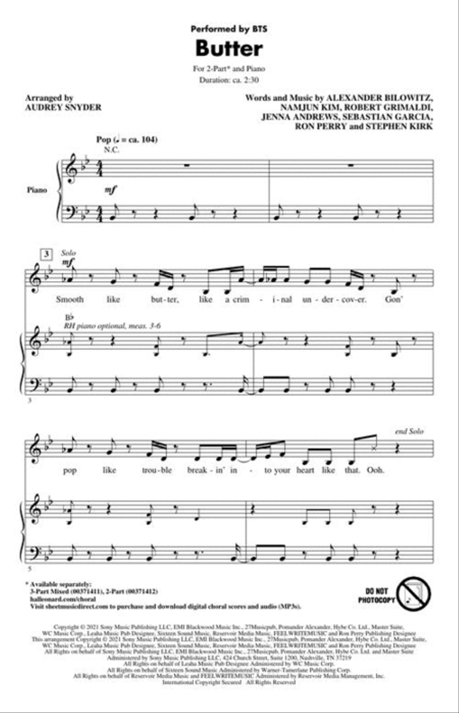 Butter Butter 2-Part scores gallery preview page 4