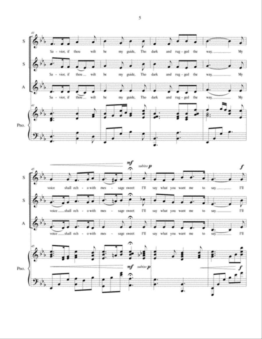 I'll Go Where You Want Me To Go - SSA vocal trio with piano accompaniment SSA scores gallery preview page 5