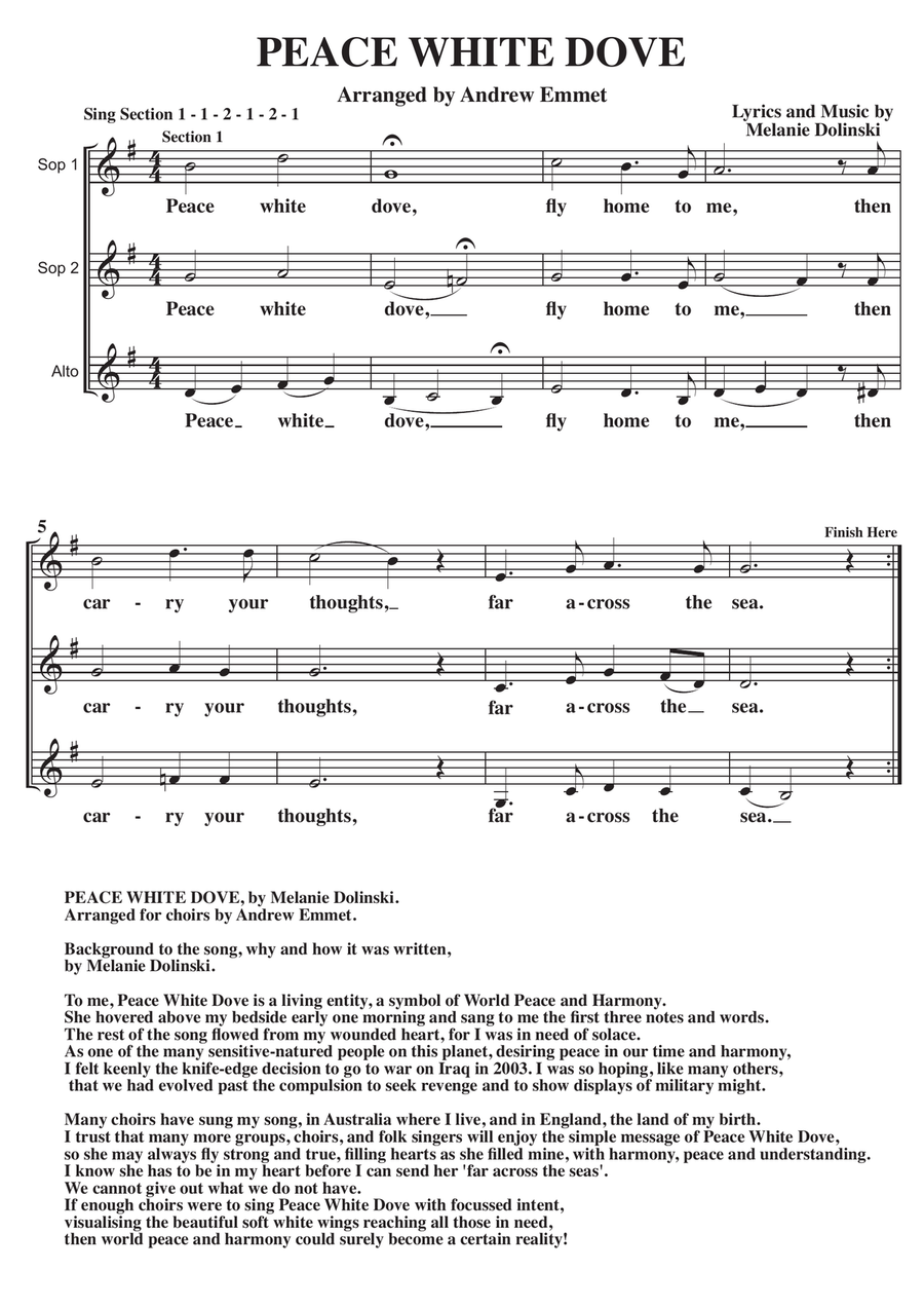 Peace White Dove A Cappella SSA SSA scores gallery preview page 1