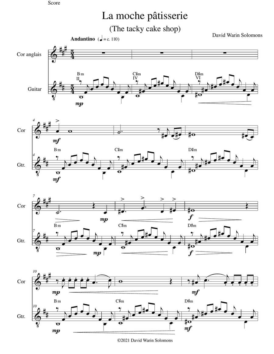 La moche pâtisserie (The tacky cake shop) for cor anglais and guitar English Horn scores gallery preview page 1