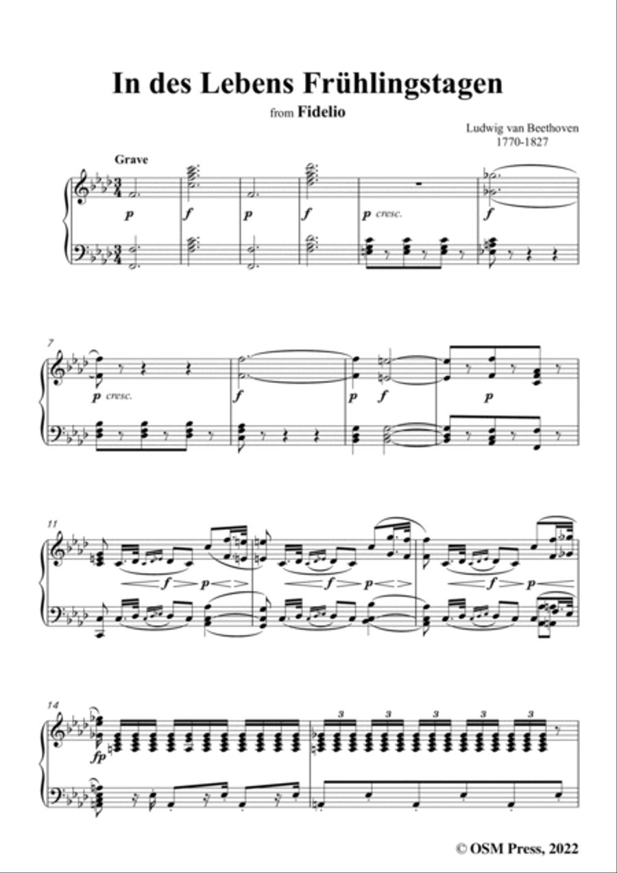 Beethoven-In des Lebens Fruehlingstagen,in a minor,from 'Fidelio,Op.72',for Voice and Piano Voice Solo scores gallery preview page 3