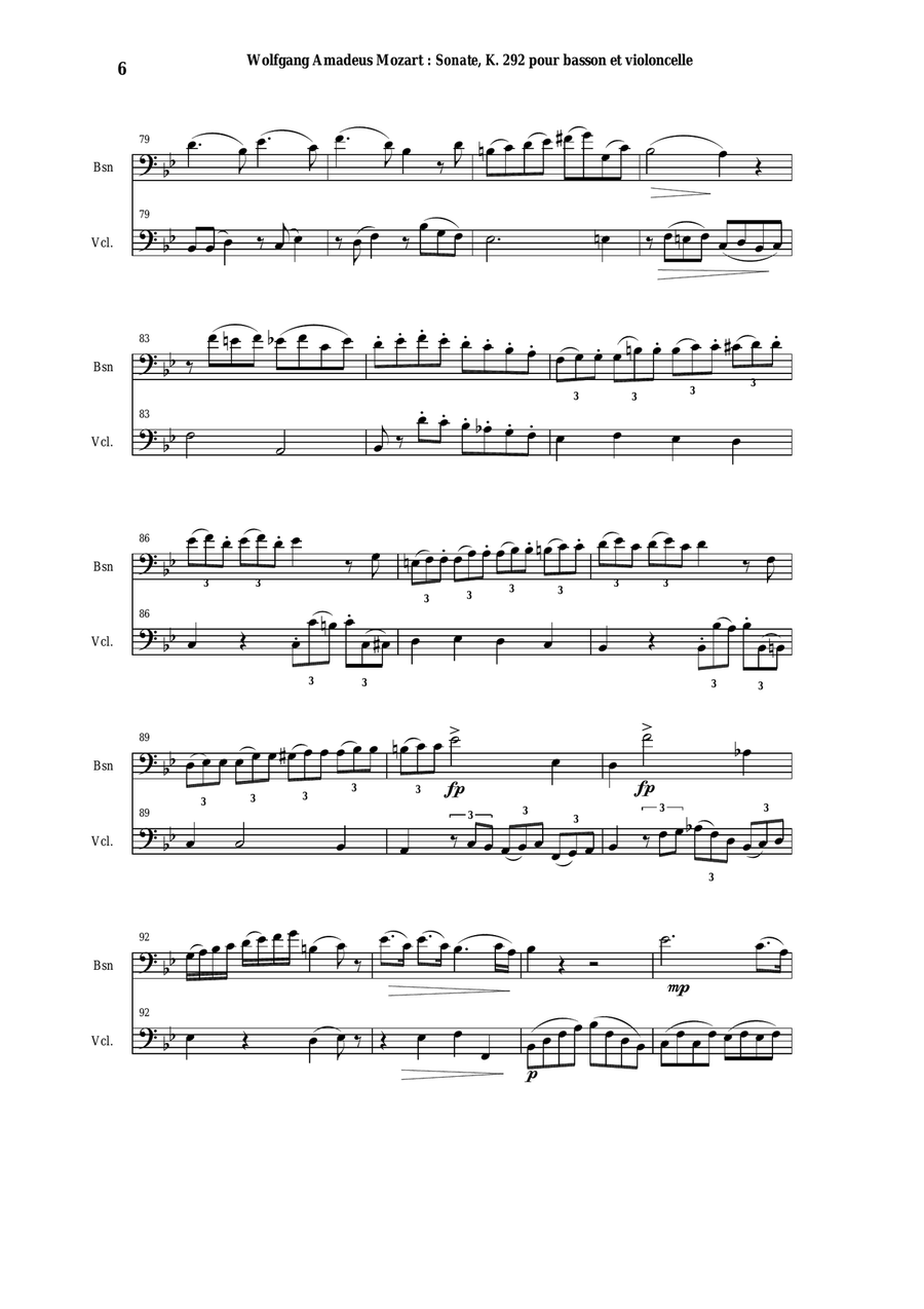 Wolfgang Amadeus Mozart: Sonata in Bb K. 292 for bassoon and cello Bassoon scores gallery preview page 6