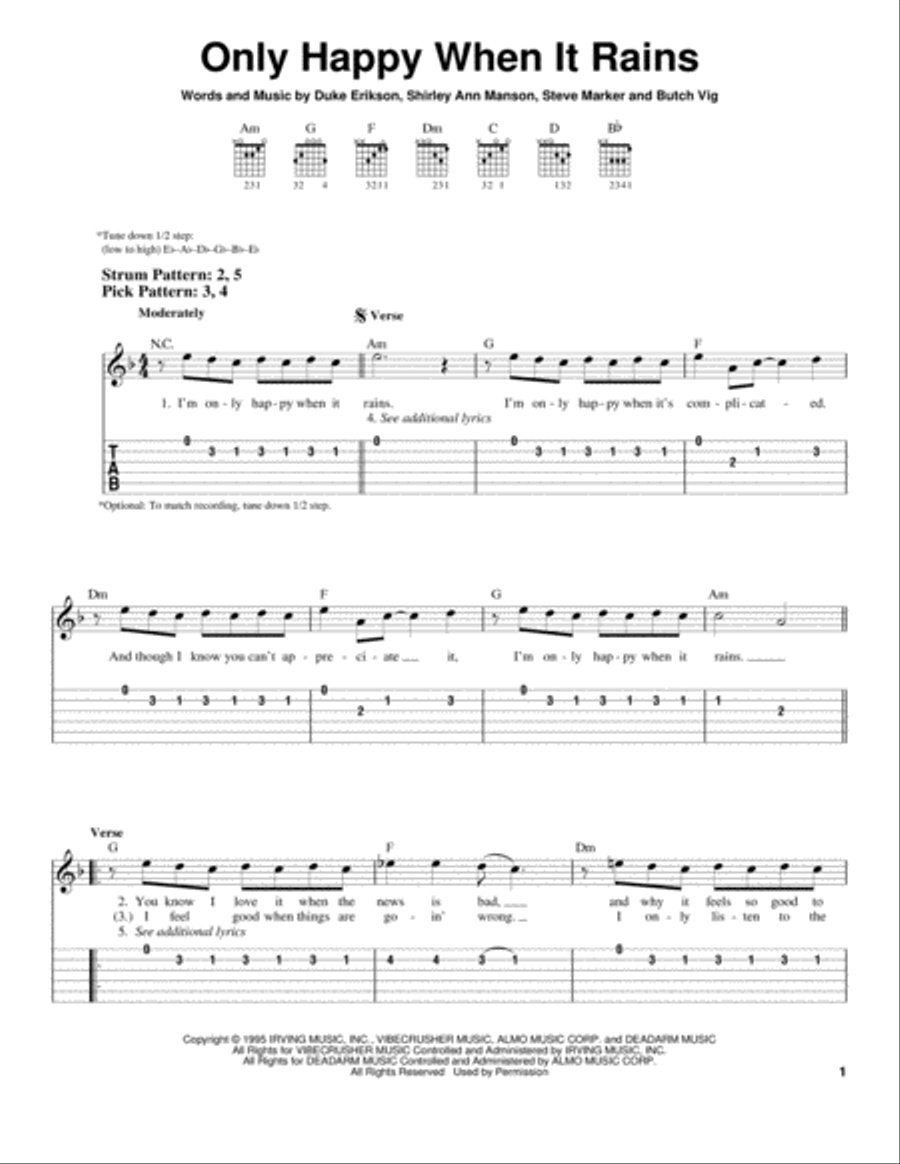 Only Happy When It Rains Acoustic Guitar scores gallery preview page 1