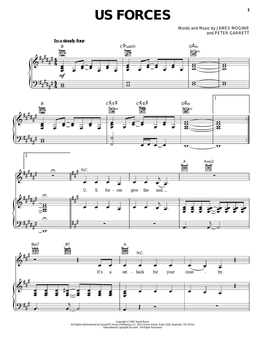 US Forces Piano, Vocal, Guitar scores gallery preview page 1