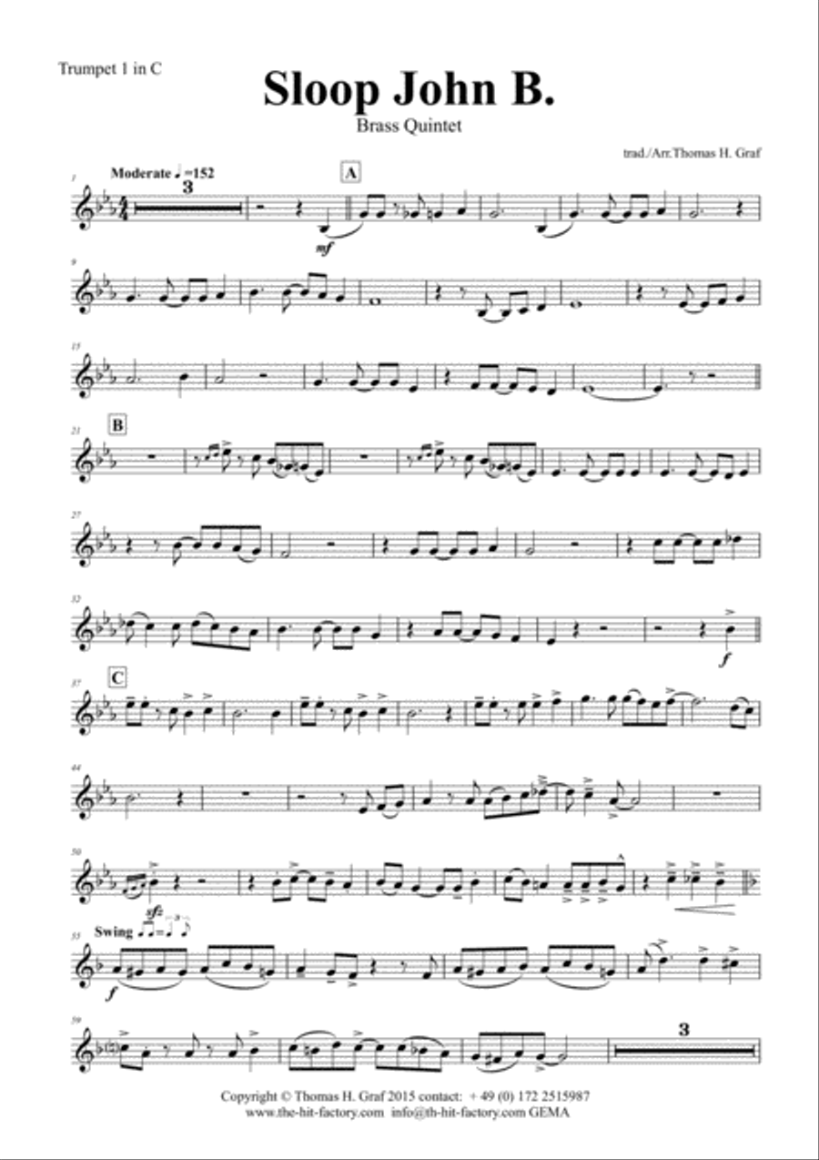 Sloop John B. - Caribian Folk Song - Brass Quintet Brass Quintet scores gallery preview page 6
