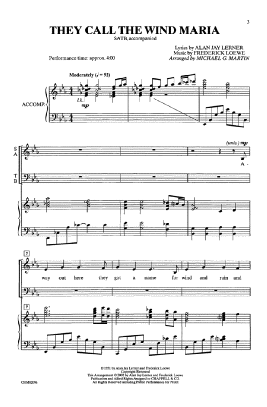 They Call the Wind Maria 4-Part scores gallery preview page 2
