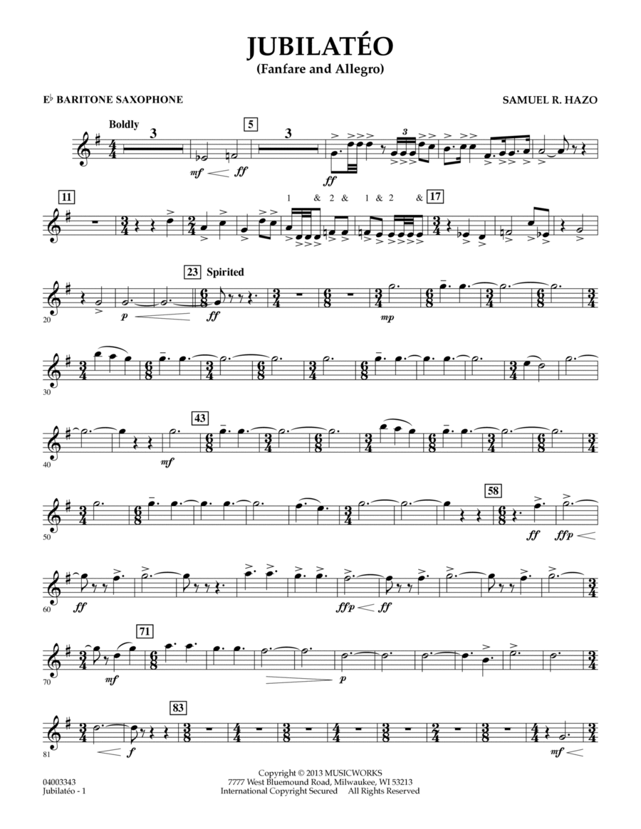 Jubilateo - Eb Baritone Saxophone Concert Band scores gallery preview page 1