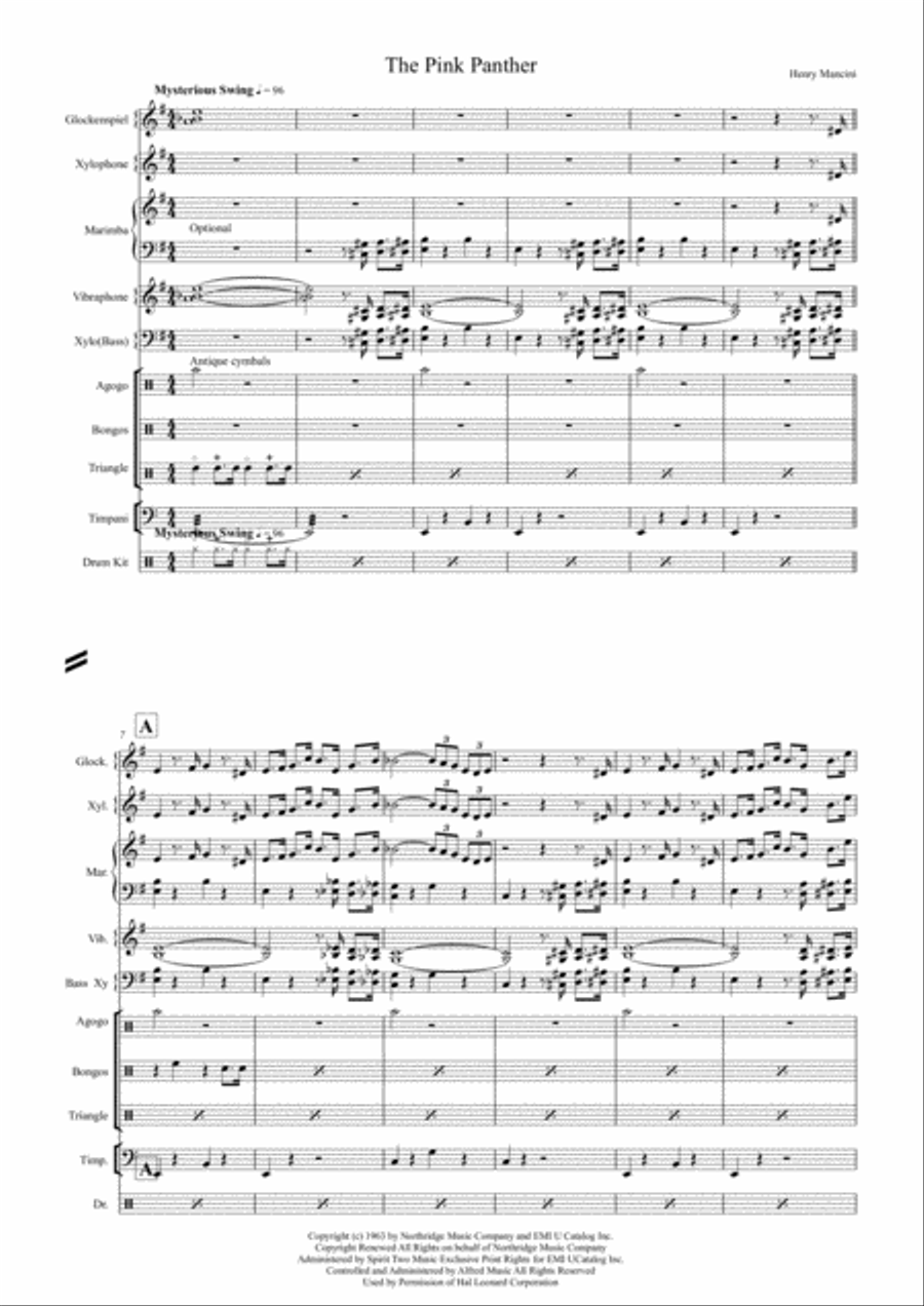 The Pink Panther from THE PINK PANTHER Percussion Ensemble scores gallery preview page 2