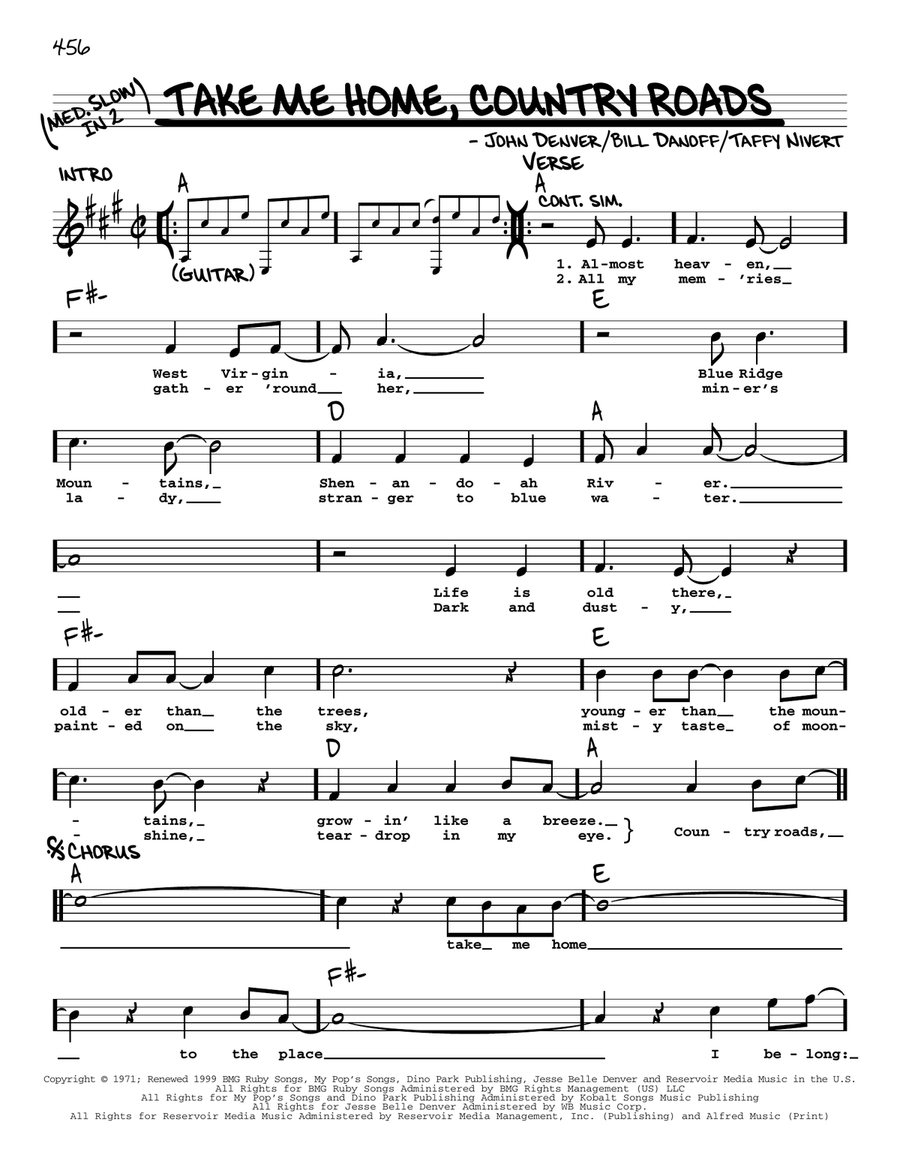 Take Me Home, Country Roads Voice scores gallery preview page 1