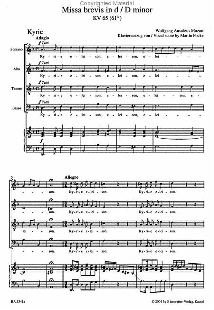Missa Brevis In D Minor, K. 65 4-Part scores gallery preview page 3