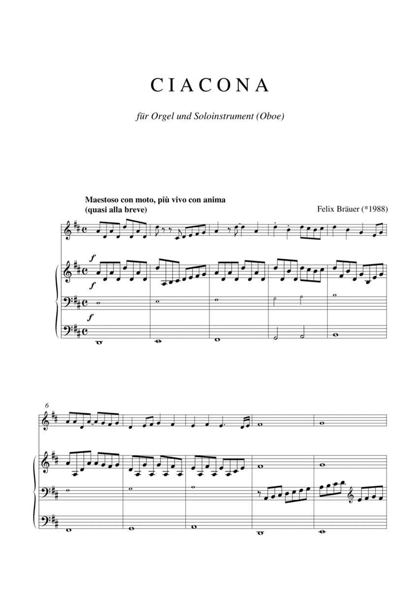 Ciacona in D für Oboe (Soloinstrument) und Orgel