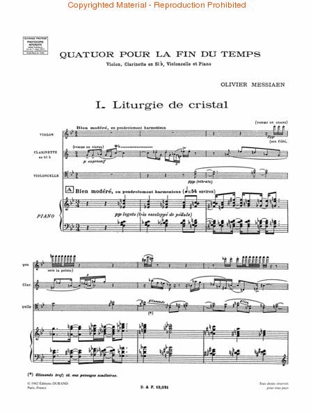 Quatuor Pour La Fin Du Temps - Quartet For The End of Time by Olivier Messiaen Clarinet - Sheet Music