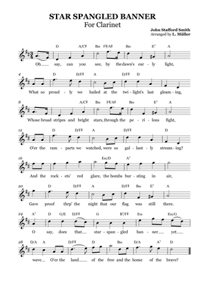 Star Spangled Banner - Clarinet with Chords