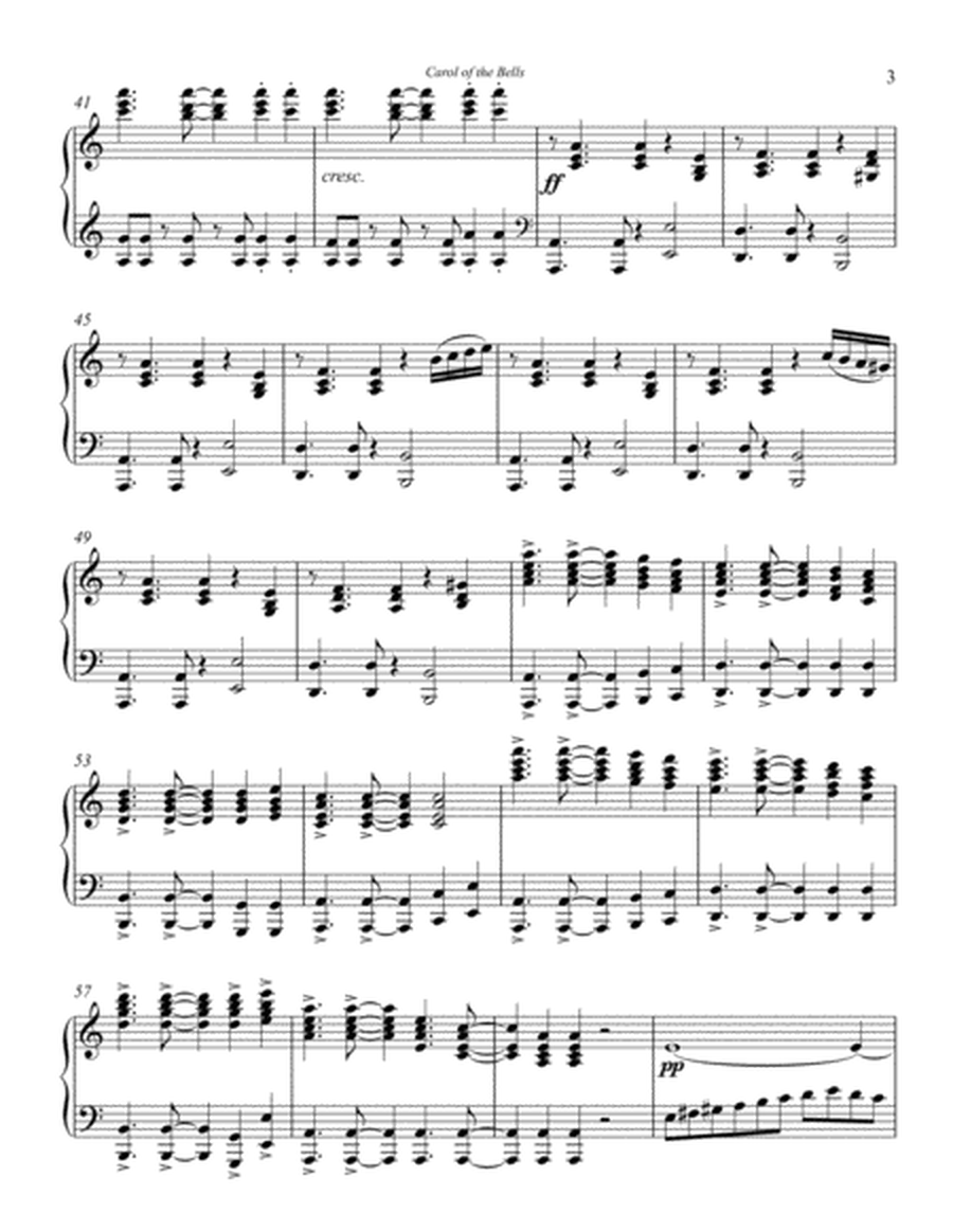 Carol of the Bells Arranged for Solo Piano Intermediate Level
