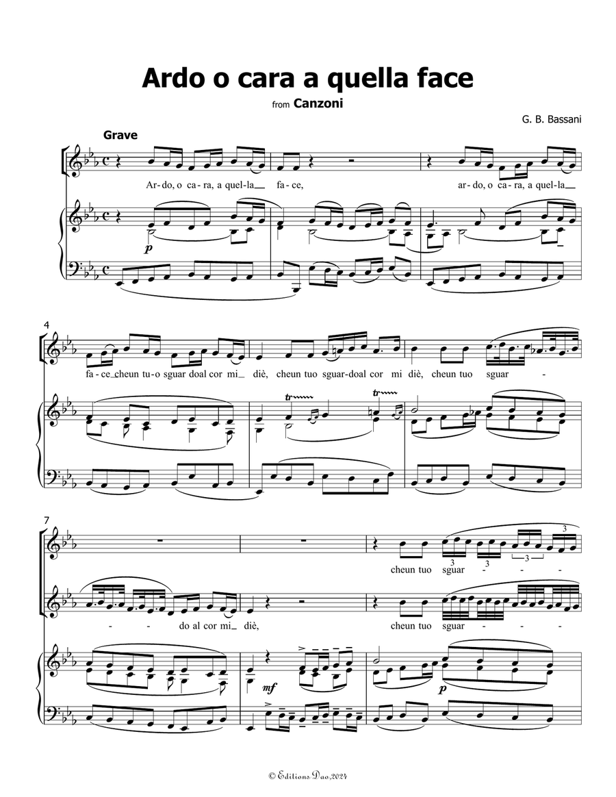 Ardo o cara a quella face, by Bassani, in E flat Major Voice scores gallery preview page 3