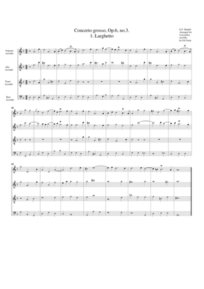 Book cover for Concerto grosso, Op.6, no.3 (arrangement for 4 recorders)
