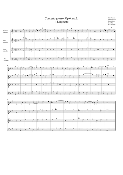 Concerto grosso, Op.6, no.3 (arrangement for 4 recorders)