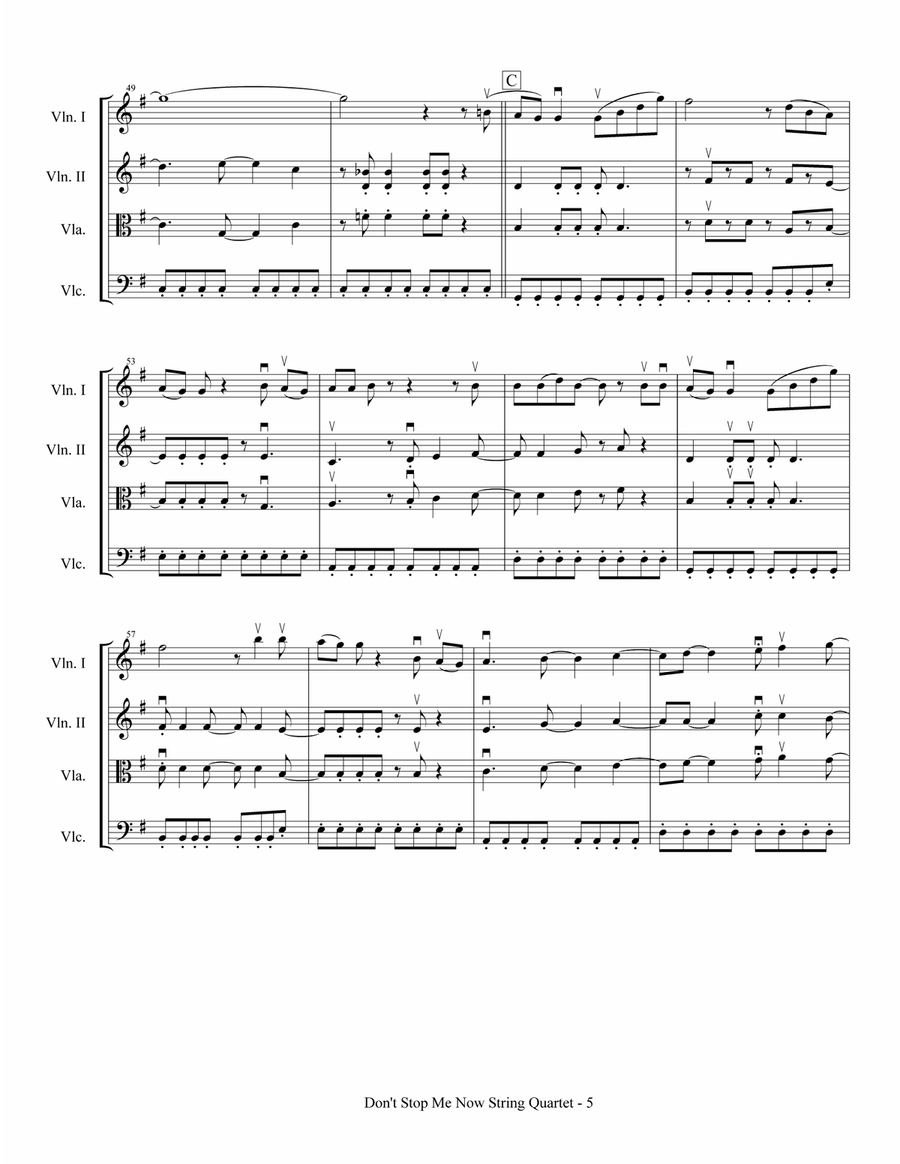 Don't Stop Me Now String Quartet scores gallery preview page 6