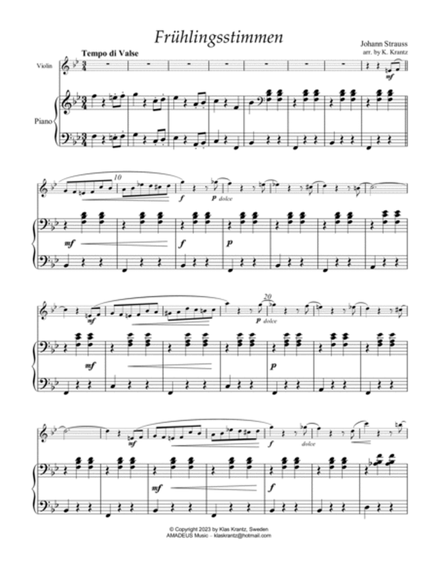 Frühlingsstimmen / Voices of Spring for easy violin and piano image number null
