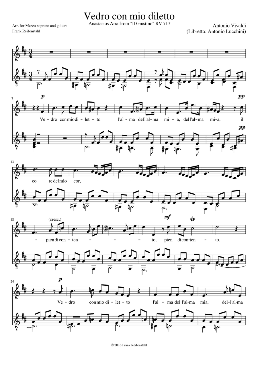 Antonio Vivaldi - Vedro con mio diletto for Mezzo-soprano and Guitar Small Ensemble scores gallery preview page 2