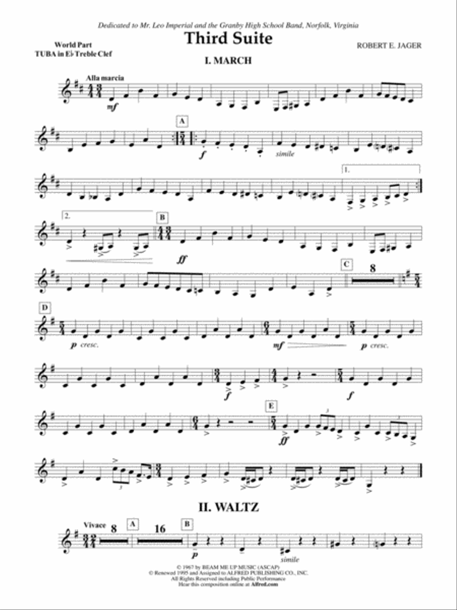 Third Suite (I. March, II. Waltz, III. Rondo): (World Part) E-flat Tuba T.C. Concert Band scores gallery preview page 1