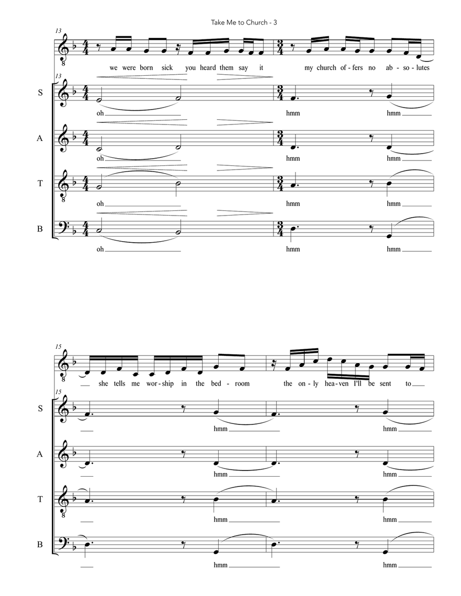 Take Me To Church 4-Part scores gallery preview page 3