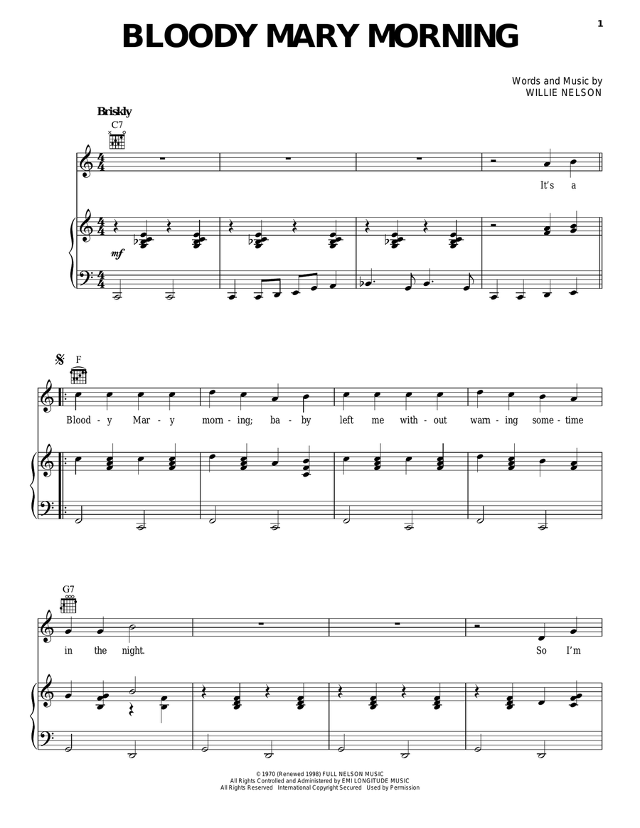 Bloody Mary Morning Piano, Vocal, Guitar scores gallery preview page 1