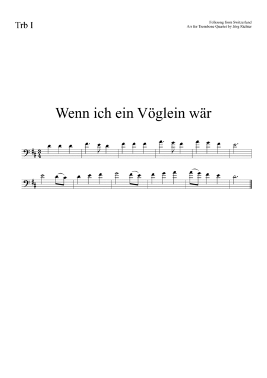 Wenn ich ein Vöglein wär for Trombone Quartet Brass Quartet scores gallery preview page 3