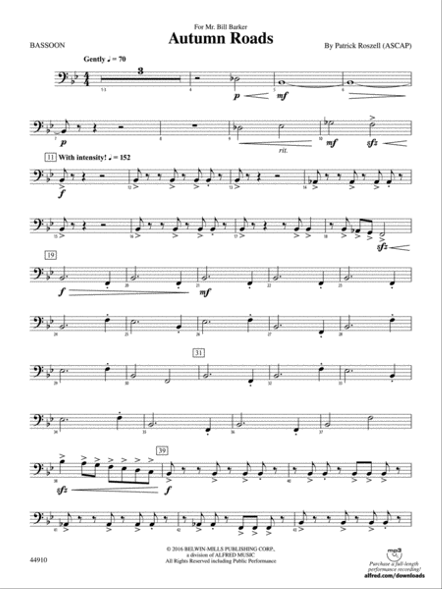Autumn Roads: Bassoon Autumn Roads: Bassoon Concert Band scores gallery preview page 1