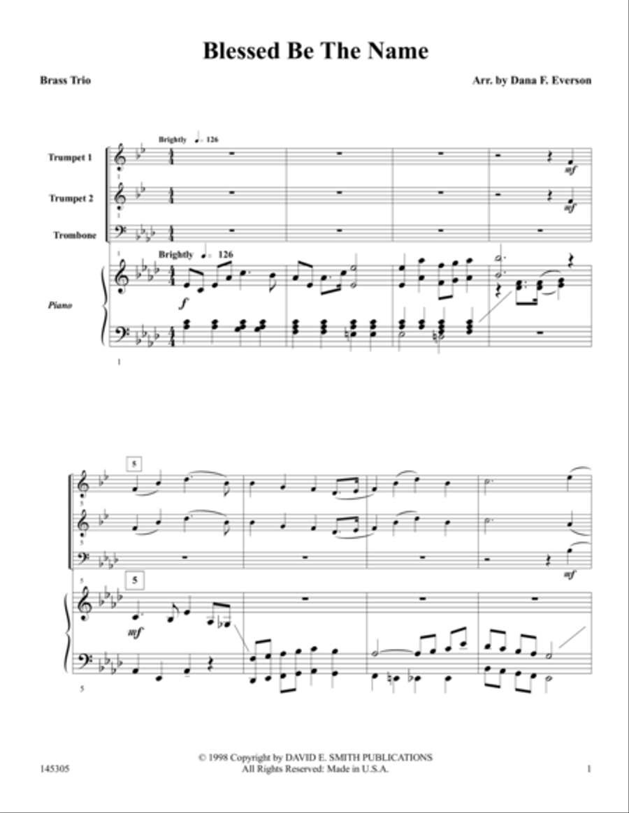 Blessed Be The Name Brass Trio scores gallery preview page 1