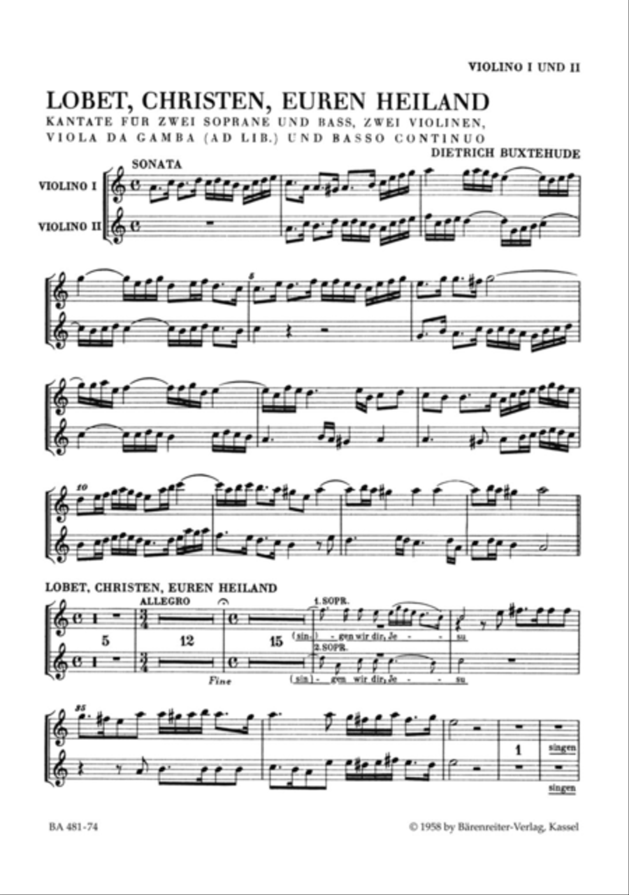 Praise him, Christians BuxWV 68 Violin scores gallery preview page 1