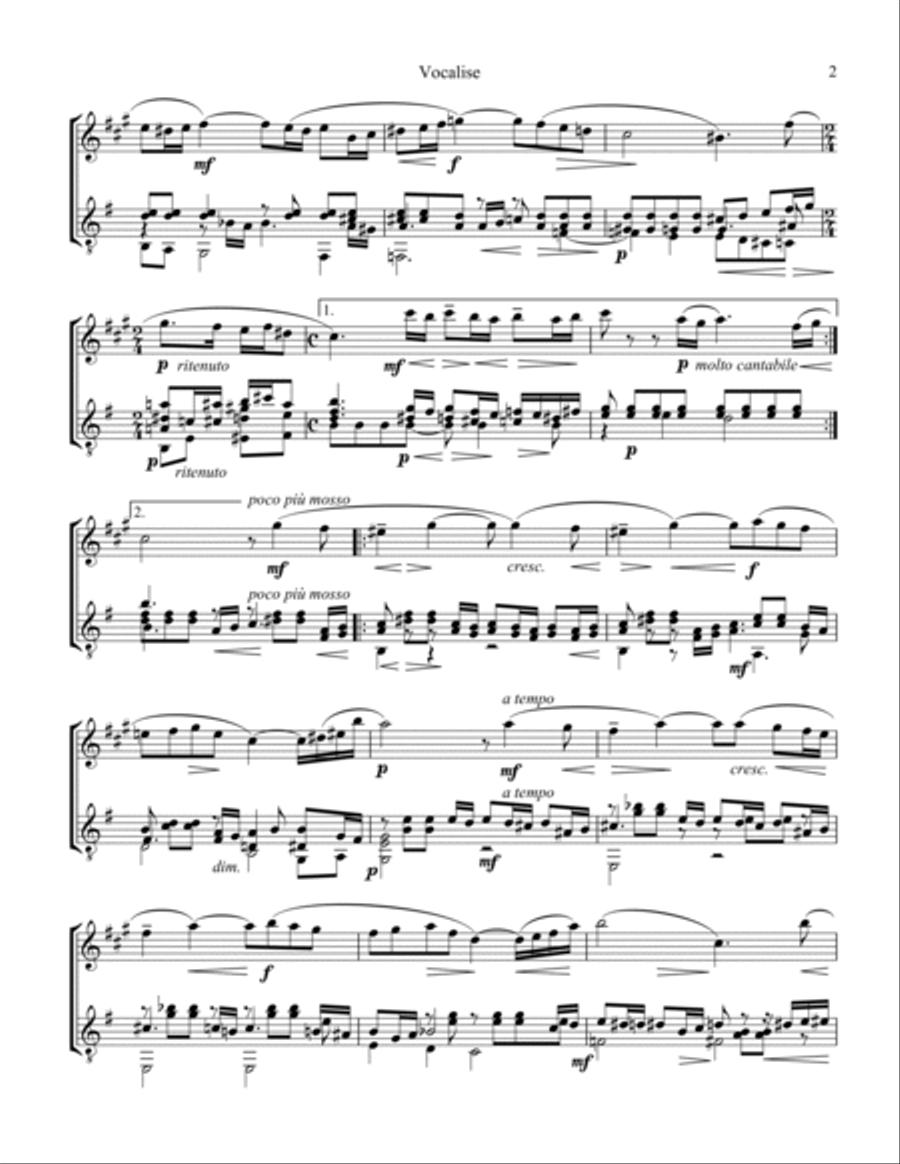 Vocalise Op. 34 for clarinet/sax in Bb and guitar Vocalise Op. 34 for clarinet/sax in Bb and guitar Saxophone scores gallery preview page 3