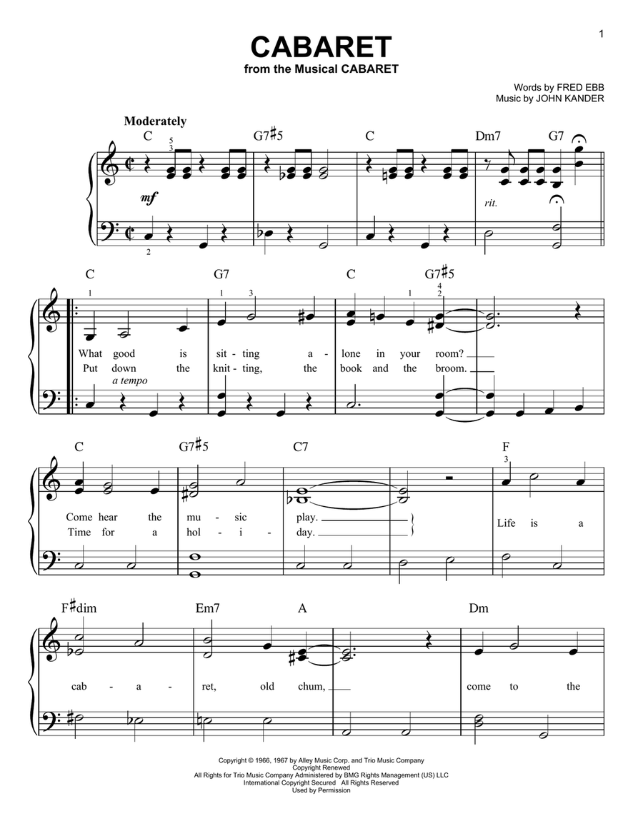 Cabaret Easy Piano scores gallery preview page 1