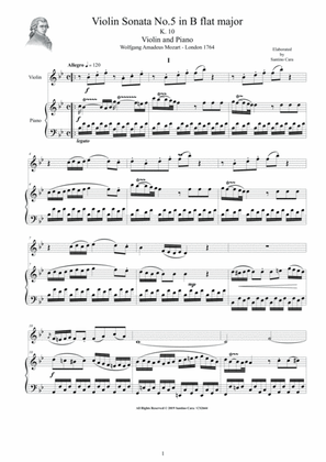 Mozart - Violin Sonata No.5 in B flat K 10 for Violin and Piano - Score and Part