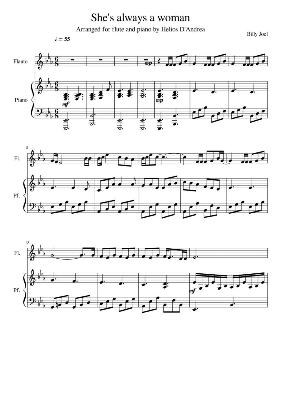 She's Always A Woman Flute Solo scores gallery preview page 1
