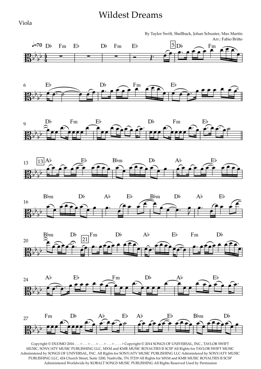 Wildest Dreams Viola Solo scores gallery preview page 1
