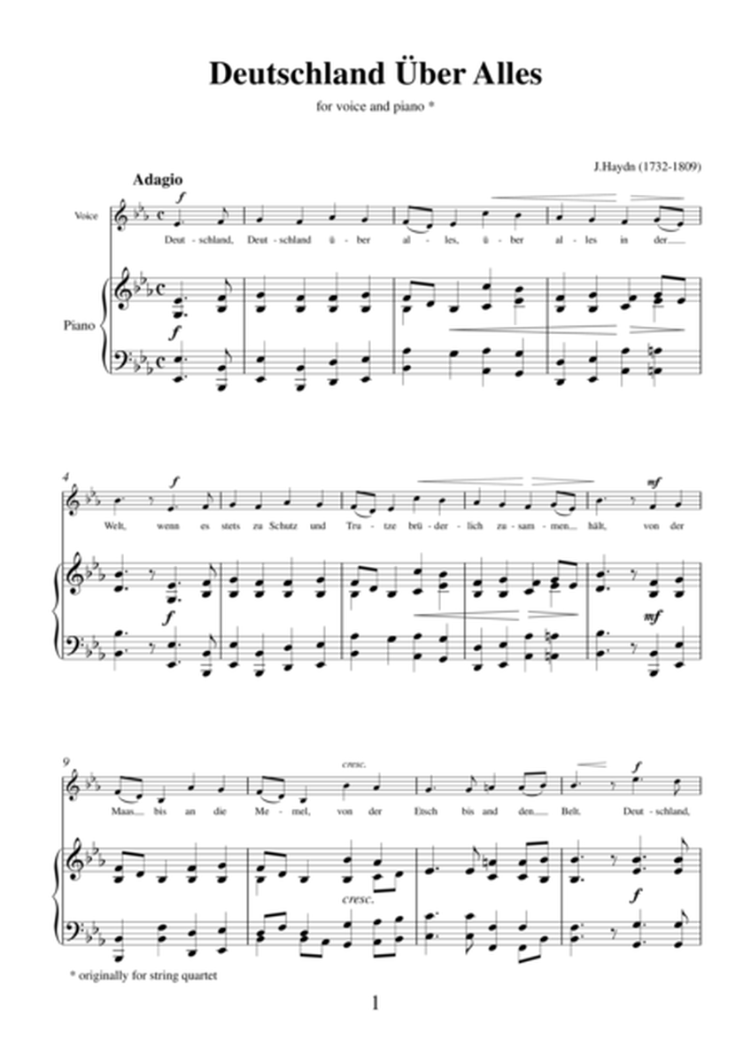 Deutschland Uber Alles (German Anthem) by Franz Joseph Haydn, arrangement for voice and piano