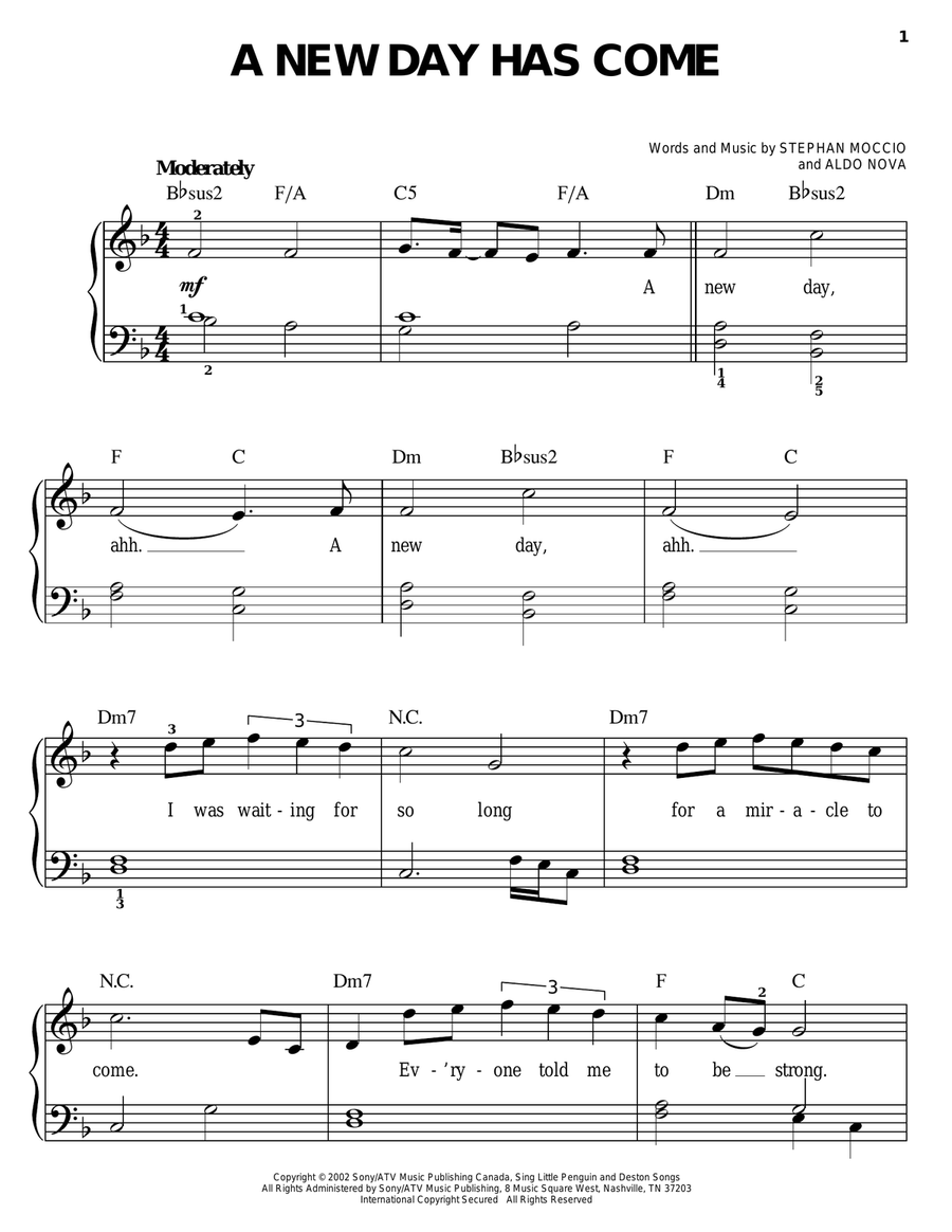 A New Day Has Come A New Day Has Come Easy Piano scores gallery preview page 1