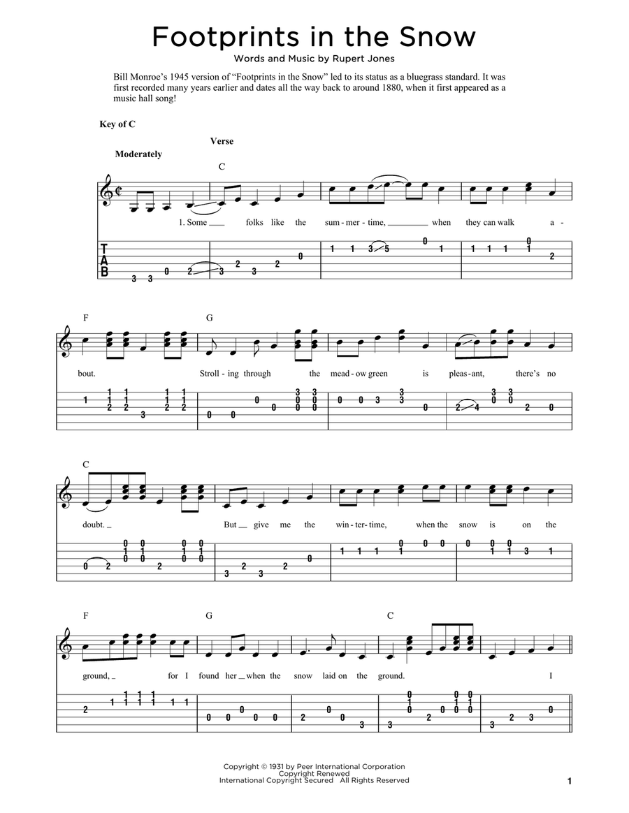 Footprints In The Snow (arr. Fred Sokolow) Acoustic Guitar scores gallery preview page 1