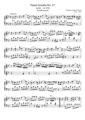 Mozart - Piano Sonata No.17 in B-flat major, K.570 - 3rd Mov Original With Fingered - For Piano Solo
