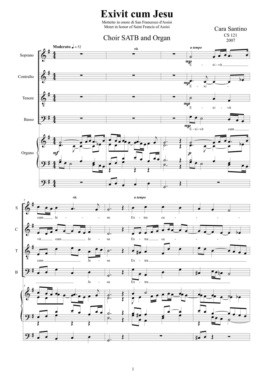 Exivit cum Jesu - Motet for Choir SATB and organ image number null
