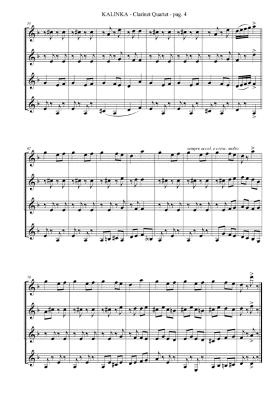 Kalinka for Clarinet Quartet image number null