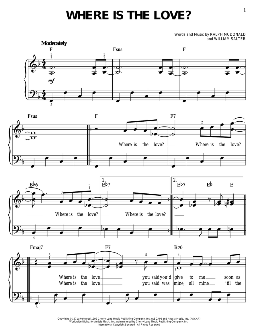 Where Is The Love? Easy Piano scores gallery preview page 1