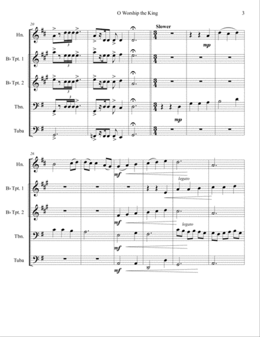 O Worship the King Brass Quintet Brass Quintet scores gallery preview page 3