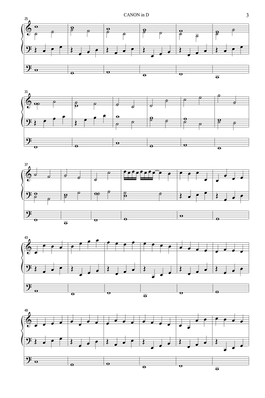 PACHELBEL - CANON in D - Arr. for Organ 3 staff Organ Solo scores gallery preview page 3