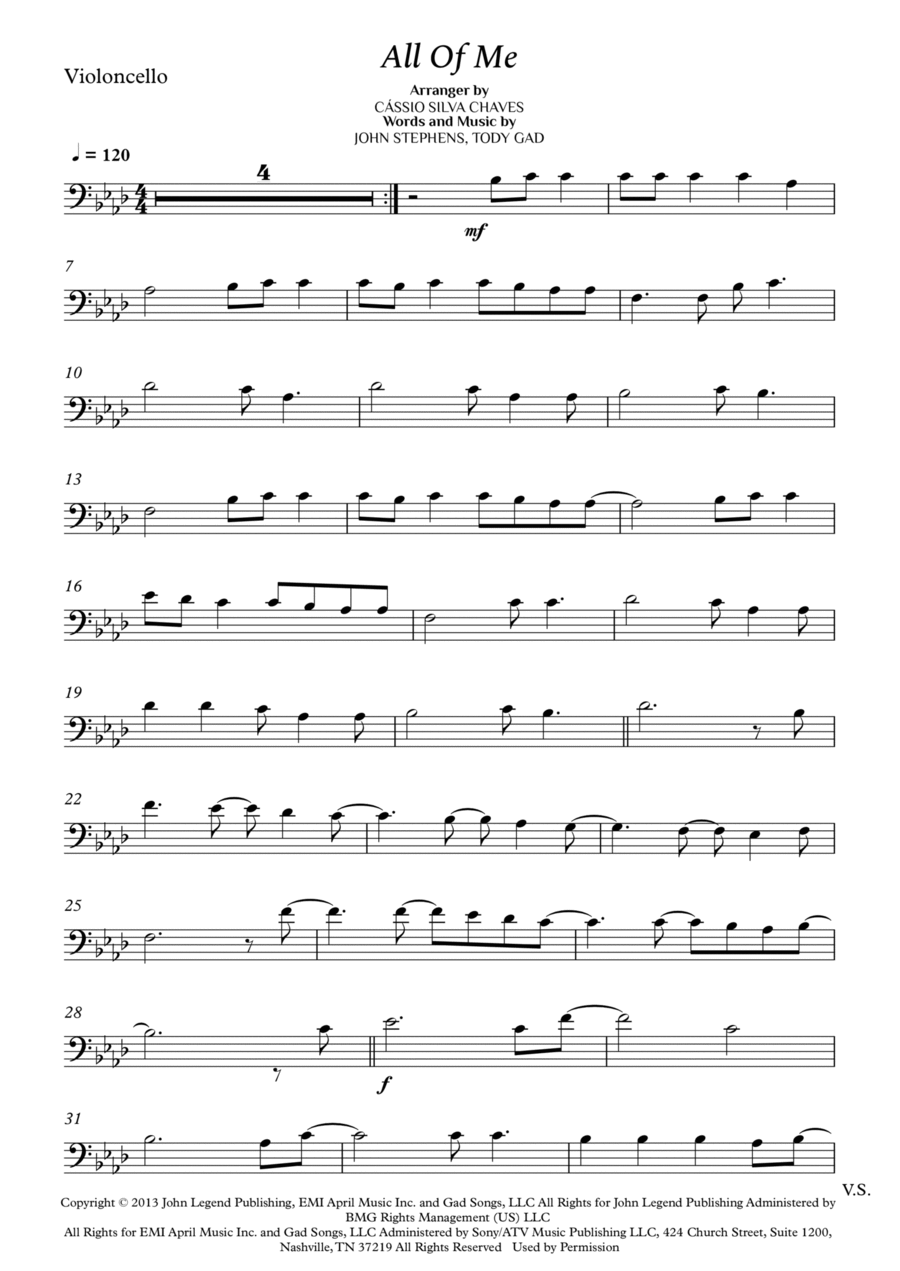 All Of Me Cello Solo scores gallery preview page 1
