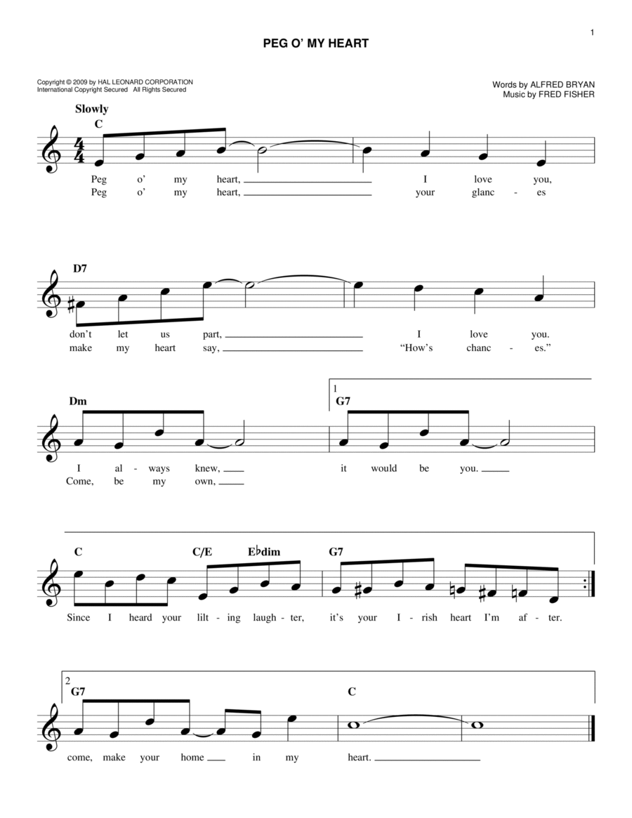 Peg O' My Heart Piano scores gallery preview page 1