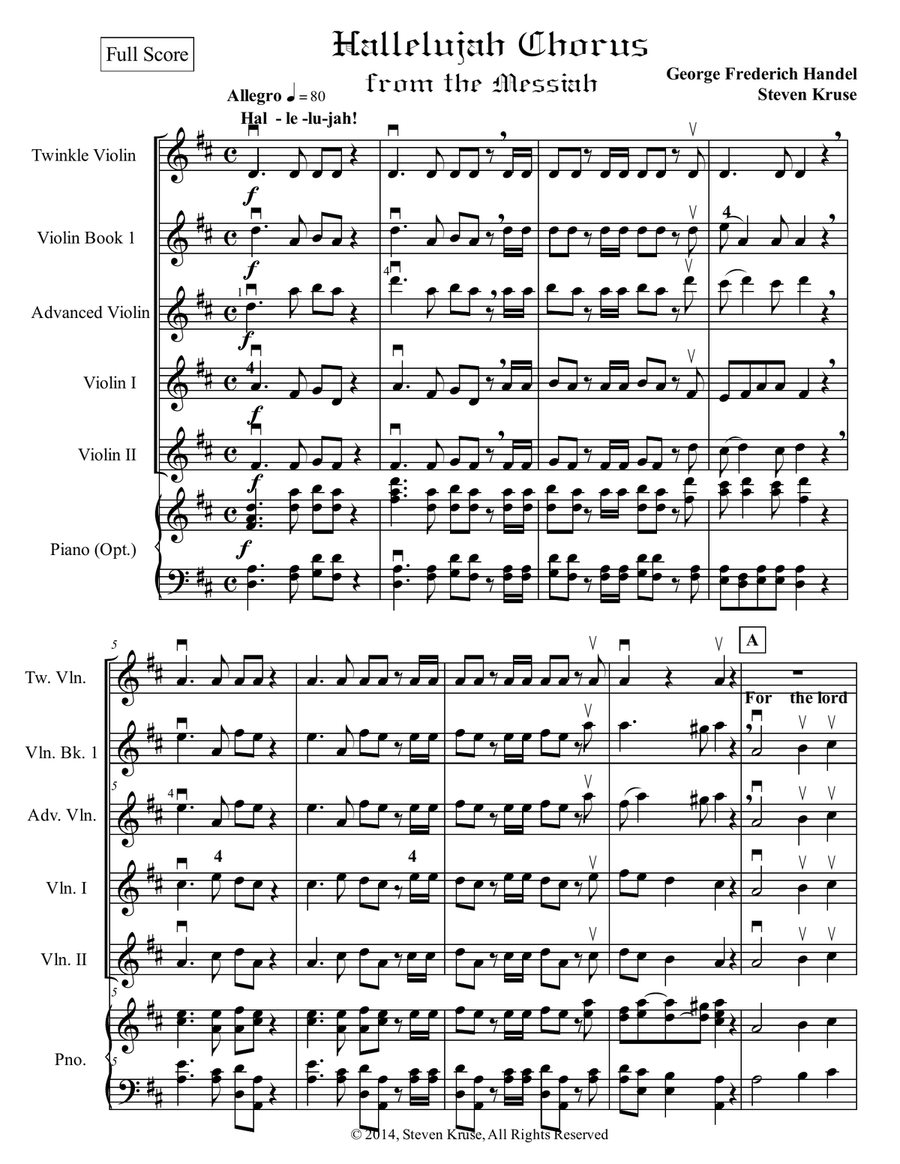 Hallelujah Chorus for Mixed-Level Violin Ensemble 4-Part scores gallery preview page 4
