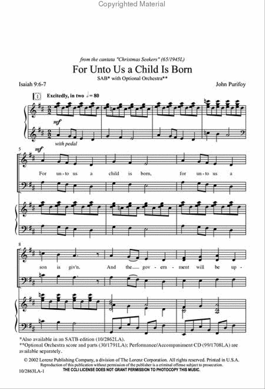 For Unto Us a Child is Born 3-Part scores gallery preview page 2
